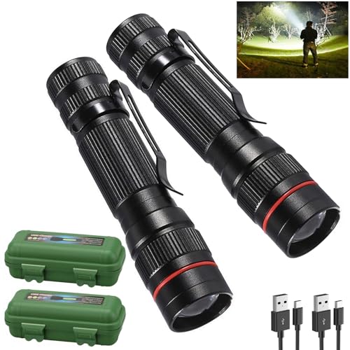 Wrrozz 2 Pack Small Mini LED Rechargeable Flashlight, Zoomable with Clip | High Lumens flahlights, Single Mode Super Bright EDC Flash Light, Portable Pocket Pen, for Gift, Camping, Emergency, Hiking - size: B-2 pack