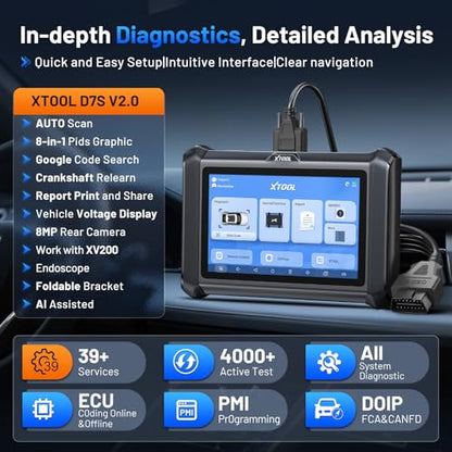 XTOOL D7S Bidirectional Scan Tool with ECU Coding, 4000+ Active Tests, OE All System Diagnostics, CAN FD/DoIP/FCA, 39+ Resets, Crankshaft Relearn, Professional OBD2 Scanner for Advanced Diagnostics