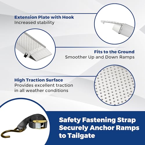 Aluminum Motorcycle Ramps & Loading Ramps for Pickup Trucks - Tri-Fold Lightweight Design for Dirt Bikes, Lawn Mowers, ATVs, 600 lb Capacity, 89"*11", 1PC, Silver