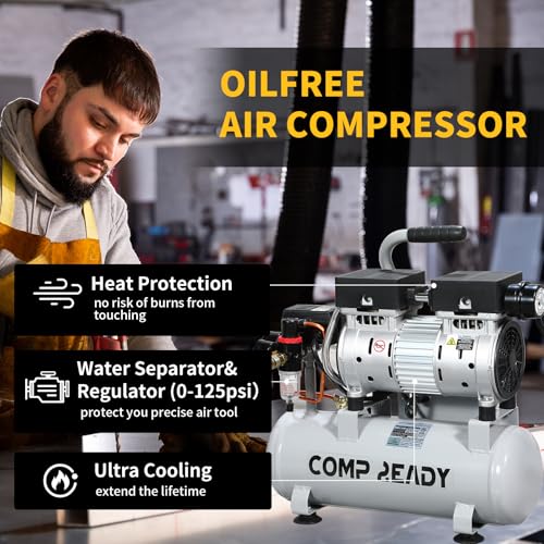 8 Gallon Portable Air Compressor 1HP 2.5 CFM@90PSI 60dB Ultra Quiet Oil Free Air Compressor Ideal for Tire Inflation Pneumatic Tool Spray Painting
