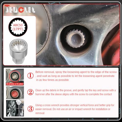 ABC-53 17Pt Outer Ring 4mm Wheel Locking Nut Key for Porsche VW | Wheel Lock Nut Socket Adapter, Anti-Theft Lug Nut Removal Tool, Anti-Theft Screw Remover, Repair Tool, Tyre Fitting, garage - color: ABC-53 Outer ring thickness: 4mm