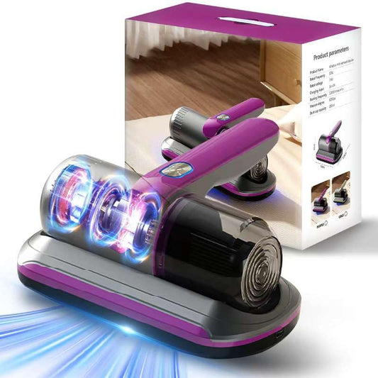 PATO Mattress Vacuum Cleaner, Wireless Handheld Bed Vacuum Cleaner with UV-C Light, HEPA Filter and Ultrasonic Vibration, 12KPa, Suitable for Beds, Sofas, Car Seats, Carpets (Purple) - color: Purple