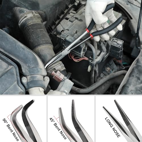Mayouko 6PCS Extra Long Reach Pliers Set, 11" Straight, 45 and 90 Bent Nose, 5/16", 1/2" and 3/4" Circle Nose Pliers - style: 6PCS