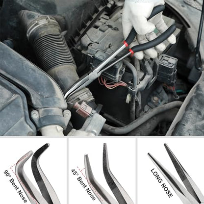 Mayouko 6PCS Extra Long Reach Pliers Set, 11" Straight, 45 and 90 Bent Nose, 5/16", 1/2" and 3/4" Circle Nose Pliers - style: 6PCS