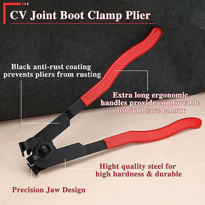 31PCS CV Joint Boot Clamp Plier with Adjustable Stainless Steel Ear Joint Banding Clamps Locking Metal Cable Zip Ties Automotive CV Axle Boot Repair Kit CV Boot Clamp Tool for Most Cars
