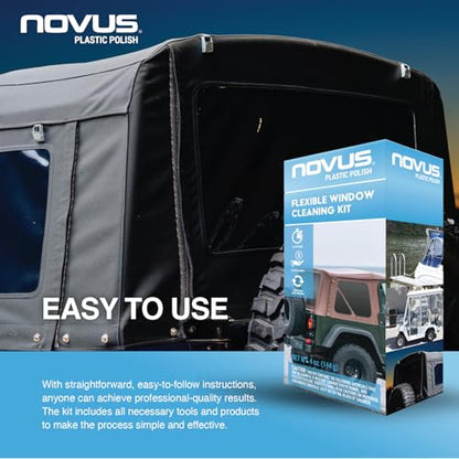 NOVUS Plastic Polish | Flexible Window Kit | One 3” Backing Pad for Drill, One 3” Green Foam Pad, One 3” Black Foam Pad, 1, 2, Three Polish Mate Wipes, One Microfiber Towel