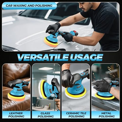 Car Buffer Polisher Cordless 21V 8 Speed Polishing Machine - color: Blue & Black