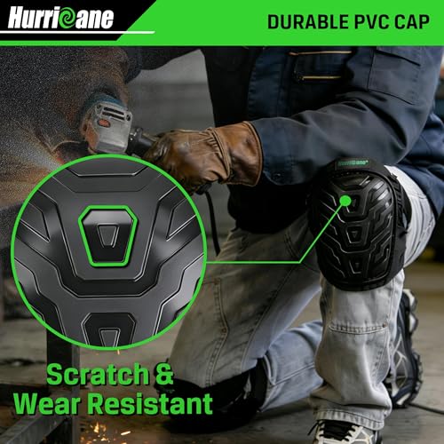 HURRICANE Professional Knee Pads for Men & Women-Heavy Duty Gel & Foam Cushion with Adjustable Straps, Non-Slip Work Knee Pads for Construction, Flooring, Gardening, Welding, Plumbers & Electricians