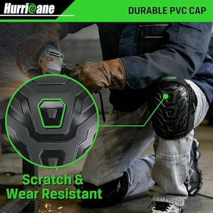 HURRICANE Professional Knee Pads for Men & Women-Heavy Duty Gel & Foam Cushion with Adjustable Straps, Non-Slip Work Knee Pads for Construction, Flooring, Gardening, Welding, Plumbers & Electricians