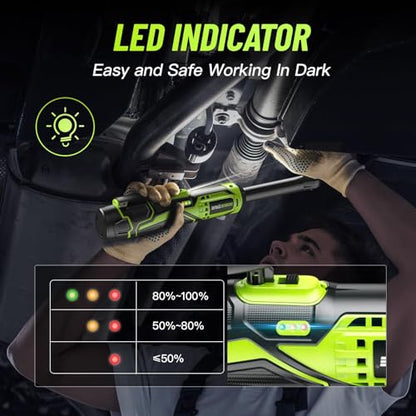 Robustrue 3/8" Cordless Ratchet Wrench, 6-inch Extended Ratchet Wrench, 40Ft-lbs 400RPM Cordless Ratchet, 2 Batteries Power Electric Ratchet Driver with Variable Speed, 7 Sockets, LED Light