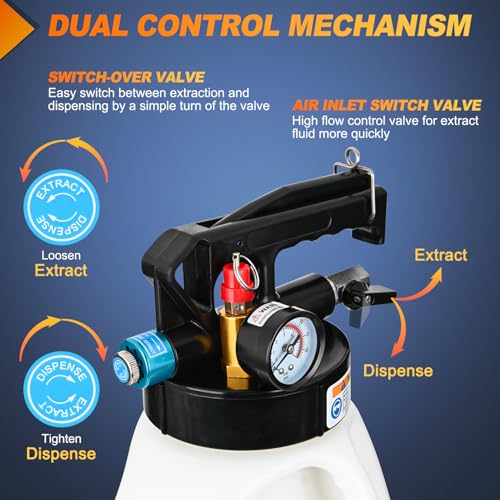GOOACC Transmission Fluid Pump Kit 10L Automotive Pneumatic Oil Fluid Extractor ATF Refill Dispenser Transfer Pump with 15 ATF Filler Adapters 2.6 Gal 2 Way Vacuum Fluid Evacuator Oil Change Tool Set - size: 10L