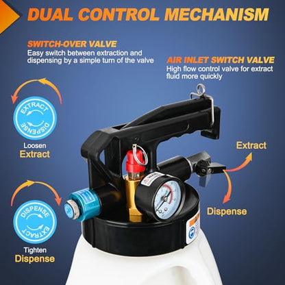 GOOACC Transmission Fluid Pump Kit 10L Automotive Pneumatic Oil Fluid Extractor ATF Refill Dispenser Transfer Pump with 15 ATF Filler Adapters 2.6 Gal 2 Way Vacuum Fluid Evacuator Oil Change Tool Set - size: 10L