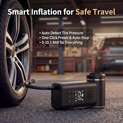 5-in-1 Cordless Car Vacuum and Tire Inflator, 150 PSI Air Compressor | Auto Shut-Off, Blower, LED Light, Portable, Cordless