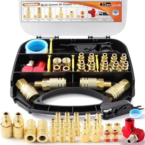 22 Pcs Quick Connect Hose Fittings 1/4" NPT Air Coupler & Plug Kit,360 Degree Swivel Hose Fittings,Air Compressor Accessories - size: Copper-plated alloy