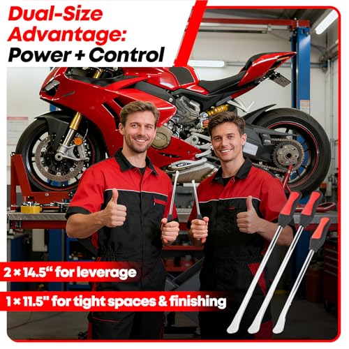 38PCS Tire Spoons Tool Set, Premium Tire Irons Tire Changing Kit with 14.5" & 11.5" Levers for Motorcycle, Dirt Bike & Lawn Mower, including Rim Protectors, Valve Tools & Accessories - size: 2 × 14.5" + 1 × 11.5"
