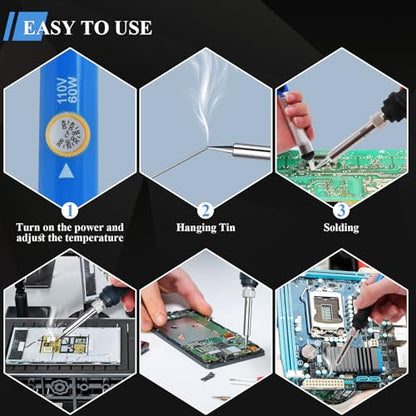 MONVICT 31 in 1 Soldering Iron Kit, 5 Pcs 60 Watts Adjustable Temperature Soldering Iron with On/Off Switch & 25 Pcs Soldering Iron Tips, 1 Solder Wire Stand, Portable Solder Iron Tool for Soldering