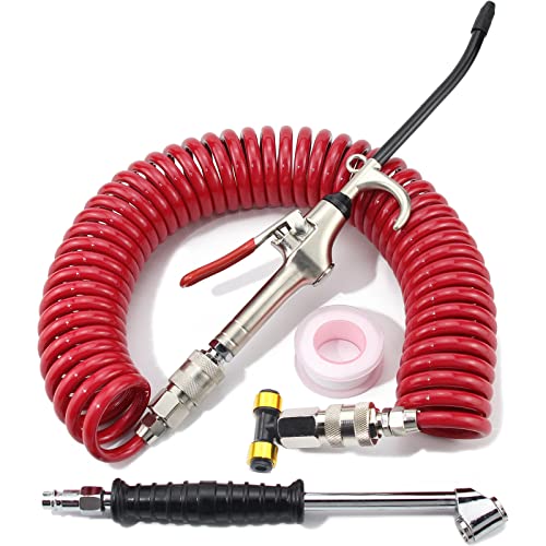 iBroPrat Air Blow Gun Kit,Heavy Duty Air Seat Blow Gun Kit for Semi Truck Air Hose with 30FT (9M) Long Coil and Extended Dual Head Tire Air Chuck Red - color: Red