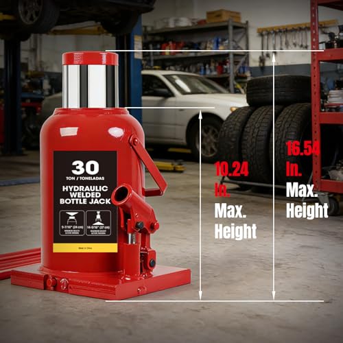 30 Ton (60,000 LBs) Capacity Hydraulic Welded Ultra Duty Bottle Jack, Red - size: 30TON