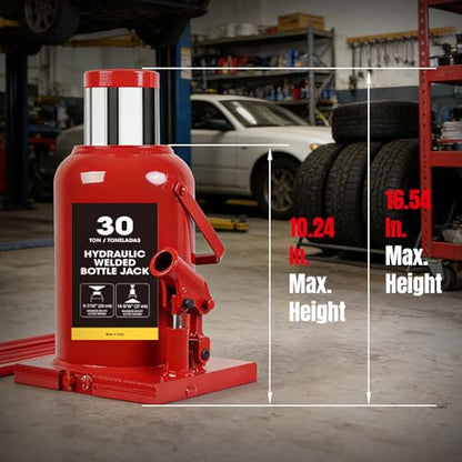 30 Ton (60,000 LBs) Capacity Hydraulic Welded Ultra Duty Bottle Jack, Red - size: 30TON