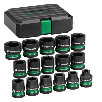 1/2" Drive Shallow Impact Socket Set, 8-24mm, Metric, CR-MO, | 6-Point, 16 Pieces Stubby Socket Set for Automotive Maintenance, Repairs and DIY Projects - size: 16pcs-1/2"
