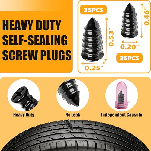 60 PCS Tire Repair Rubber Nails Kit, Vacuum Tire Screw Plugs, Fast Self-Service Tire Repair Tool for Car, Truck, Motorcycle, Bike, Tractor Puncture Repair Kit (Screwdriver Included)
