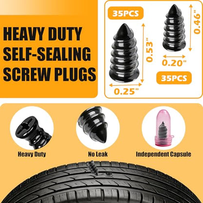 60 PCS Tire Repair Rubber Nails Kit, Vacuum Tire Screw Plugs, Fast Self-Service Tire Repair Tool for Car, Truck, Motorcycle, Bike, Tractor Puncture Repair Kit (Screwdriver Included)