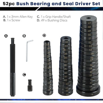 ATPEAM 52 in 1 Custom Bushing Driver Set Bush Removal Puller Bearing Press Tool Kit Bearing Race and Seal Driver Set Transmission Wheel Axle Bushing Press Kit