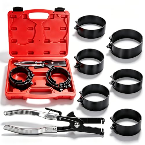MRCARTOOL Piston Ring Compressor Tool 7Pcs with Plier,6 Rings 2-7/8"-4-5/8" | Ratchet-Locking Piston Ring Pliers，Black Coated Steel, Wear-Resistant, Rustproof, for Car Truck Motorcycle Engine - size: Premium 7-Piece Set