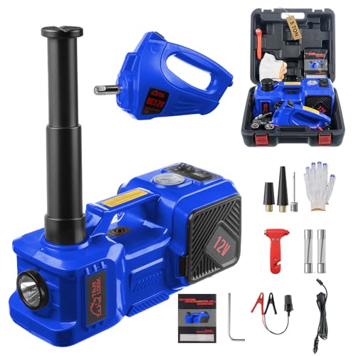 Electric Car Jack Kit with Hydraulic Lift 5-Ton, Tire Inflator & Impact Wrench Heavy-Duty 12V Floor Jack for Sedans,SUVs,MPVs & Trucks.Ideal for Tire Changes & Garage Repairs (with Electric Wrench) - color: Blue, style: with Wrench