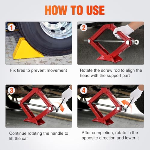 Nilight Scissor Jack for Car 1.5 Ton (3307 lbs), Heavy Duty Steel Scissor Lift Jack Car Kit with Crank Handle for Sedan SUV MPV Tire Changing, 3.18''-13.6'' Lifting Range Portable Small Jack, Red - size: 1.5T with Crank Handle, Red