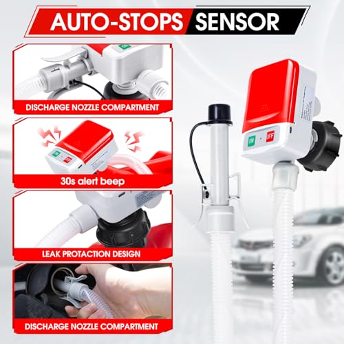 Fuel Transfer Pump with Auto-Stop,3.4GPM, USB & AA Battery Powered,30s Alert Beep,51"Hose Portable Fuel Pump with 4 Tank Adapter,Portable Liquid Pump with Nozzle for Gasoline,Diesel,Oil