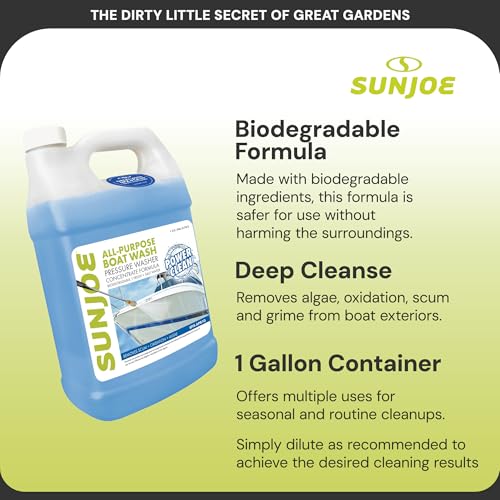 Sun Joe All-Purpose Boat Wash Cleaner for Pressure Washer, Concentrate Formula, Citrus Scent, 1 Gallon - Marine Cleaning Solution for Metal, Wood, Fiberglass, and Exterior Surfaces, SPX-APBW1G - style: Boat and RV Cleaner