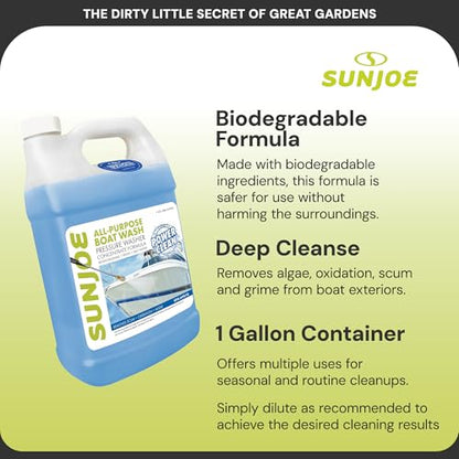Sun Joe All-Purpose Boat Wash Cleaner for Pressure Washer, Concentrate Formula, Citrus Scent, 1 Gallon - Marine Cleaning Solution for Metal, Wood, Fiberglass, and Exterior Surfaces, SPX-APBW1G - style: Boat and RV Cleaner