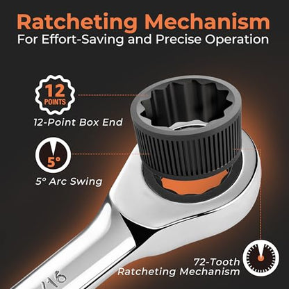 8-Piece SAE Ratcheting Combination Wrench Set, 72-Tooth, CR-V Steel | Mirror Polished, 12-Point Design, Rolling Pouch Included, Ideal for Domestic Automotive Repairs and Home Garage Projects - size: 5/16"-3/4"