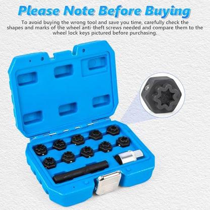 BELEY Spline Wheel Lock Lug Nuts Key Socket Automotive Wheel Anti-Theft Screws Remover Socket Keys Remover Kit (12pcs for Benz)