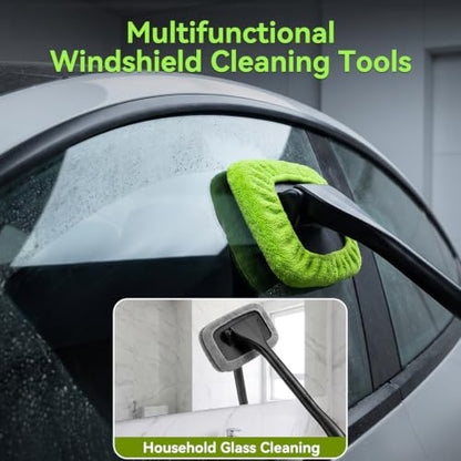 Car Windshield Cleaner Tool, Inside Windshield Cleaning Tool | with 4 Washable and Reusable Microfiber Pads, Auto Wiper Inside Compact Windshield Brush for Car & Home Windows