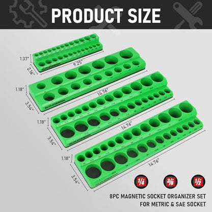 8PCS Socket Organizer Set - Magnetic Holder for 171 Pieces (1/4", 3/8", 1/2") - style: 8PCS Magnetic Socket Organizer Tray Set