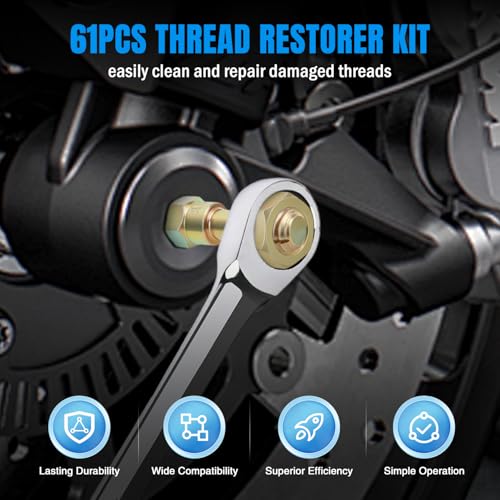 Nilight 61PCS Thread Chaser Set SAE Metric Master Thread Repair Kit with Case 28 Taps 28 Dies 3 Files 2 Gauges Universal UNC UNF Sizes Automotive Tool for Mechanic Auto Shop Home Garage Repair - size: 61PCS Metric & SAE