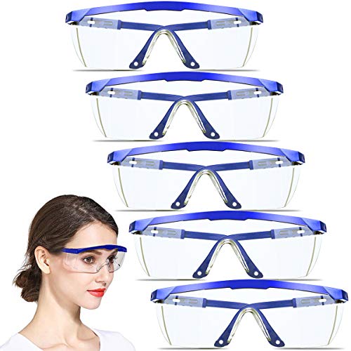 Safety Glasses, 5PCS Adjustable Wide-Vision Protective Glasses, Lightweight Fog-Proof Safety Goggles - color: Blue