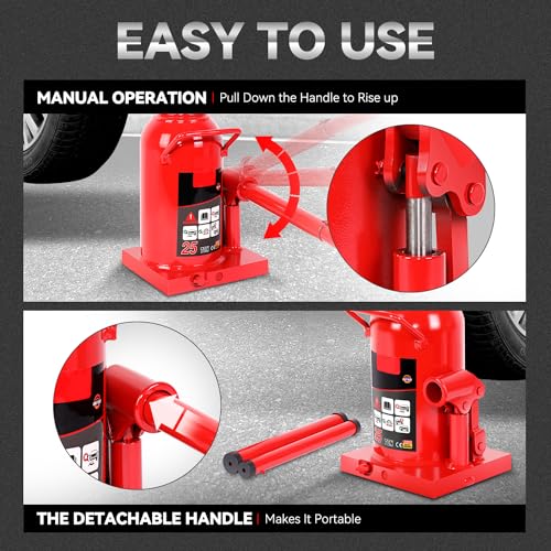 Auto Dynasty 25 Ton Hydraulic Bottle Jack, Automotive Welded Bottle Jack for Car, Pickup Truck, RV, Auto Repair, 10" to 18" Lifting Range (Red) - color: Red, size: 25 Ton