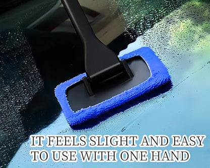 6PCS Windshield Cleaning Tool Car Window Cleaner with 5 Reusable and Washable Microfiber Pads and Extendable Handle Auto Inside Glass Wiper Kit Green (Blue)