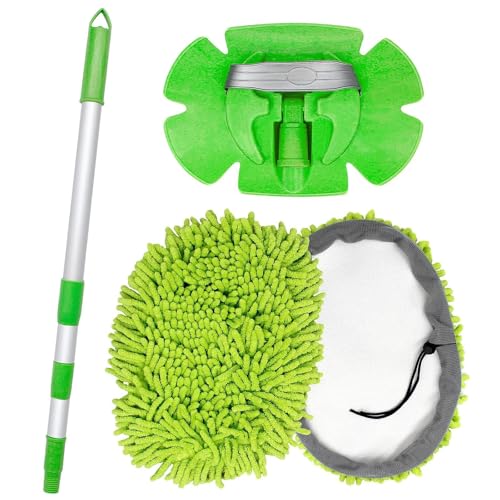 Weiliya 47.5"" Car Wash Brush Mop Cleaning Tool with Long Handle Kit for Washing Detailing Cars Truck, SUV, RV, Trailer, Boat 2 in 1 Chenille Microfiber Sponge Duster Not Hurt Paint Scratch Free