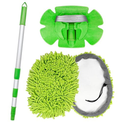 Weiliya 47.5"" Car Wash Brush Mop Cleaning Tool with Long Handle Kit for Washing Detailing Cars Truck, SUV, RV, Trailer, Boat 2 in 1 Chenille Microfiber Sponge Duster Not Hurt Paint Scratch Free