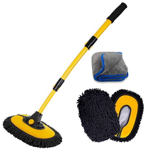 BMLEI Car Wash Brush with Long Handle, Microfiber Towels Car Wash Kit Cleaning Supplies, Car Wash Mop Mitt with 2 Replacement Head , Extension Pole Car Brush Cleaning Kit for Cars Trucks - color: Yellow Mop With Black Washing Cloth