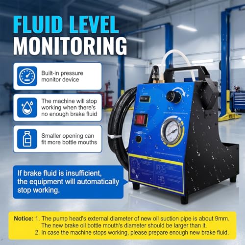 Automatic Electric Brake Bleeder Kit, 12V One Person Brake Fluid Vacuum Pressure Bleeder Air-Free Filling with Master Cylinder Adapter & 1L Waste Oil Bottle for Cars Trucks Motorcycles
