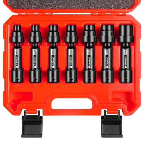 7-Piece 1/2'' Drive Driveline Limited Clearance Socket Set, 12-Point SAE Impact Swivel Socket Set, Cr-Mo Steel with Storage Case for Automotive & Industrial - size: 7 PCS