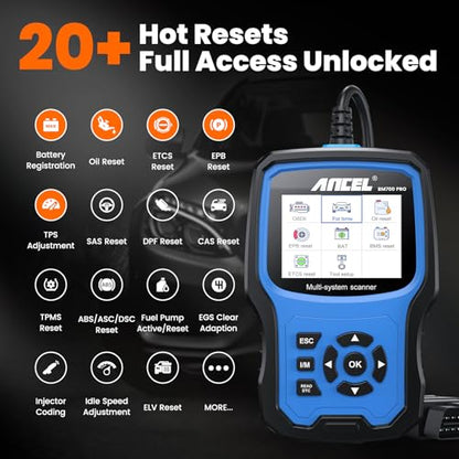ANCEL BM700 PRO Fit for BMW Scanner - Battery Registration Tool, Code Reader for BMW/Mini/RR, Advanced OBD2 Scanner Auto V-I-N, Full System Diagnostic for BMW Scan Tool with All Reset Services (Blue) - color: BM700 Pro Blue