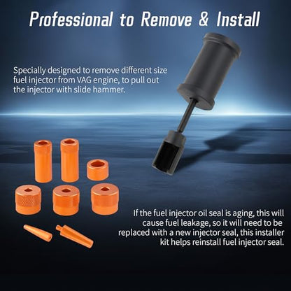 Fuel Injector Puller Removal Kit Injector Seal Installer Repair Tool, Compatible with Audi VW 1.4 1.6 1.8 2.0 2.7 3.0 3.2 3.6 V6 4.2 V8 FSI TSI