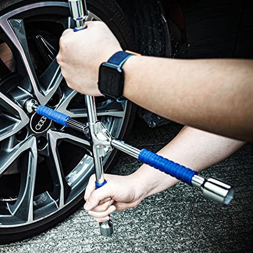 CARTMAN 16 Inch Heavy Duty Non-Slip 4-Way Universal Cross Lug Wrench | Non-slip grip ensures secure hold while loosening lug nuts, robust cross structure for effortless roadside tire replacement - size: 16" Blue