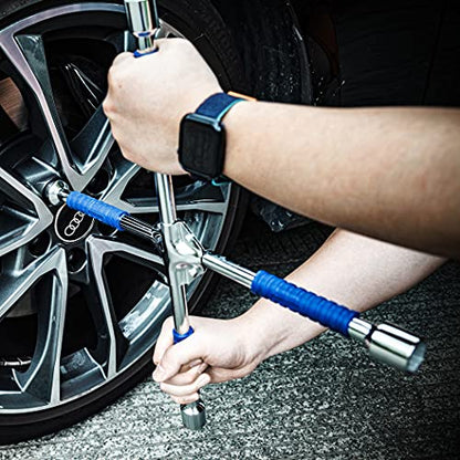 CARTMAN 16 Inch Heavy Duty Non-Slip 4-Way Universal Cross Lug Wrench | Non-slip grip ensures secure hold while loosening lug nuts, robust cross structure for effortless roadside tire replacement - size: 16" Blue